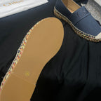 CHLOÉ WOVEN LOAFER IN BLACK DENIM AND COLORFUL RAFFIA