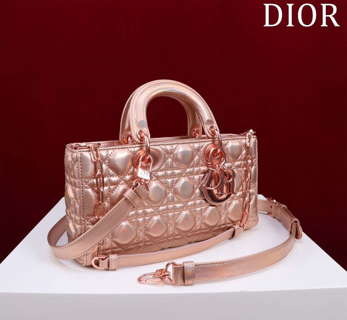 medium lady d-joy 26 rose metalic lambskin