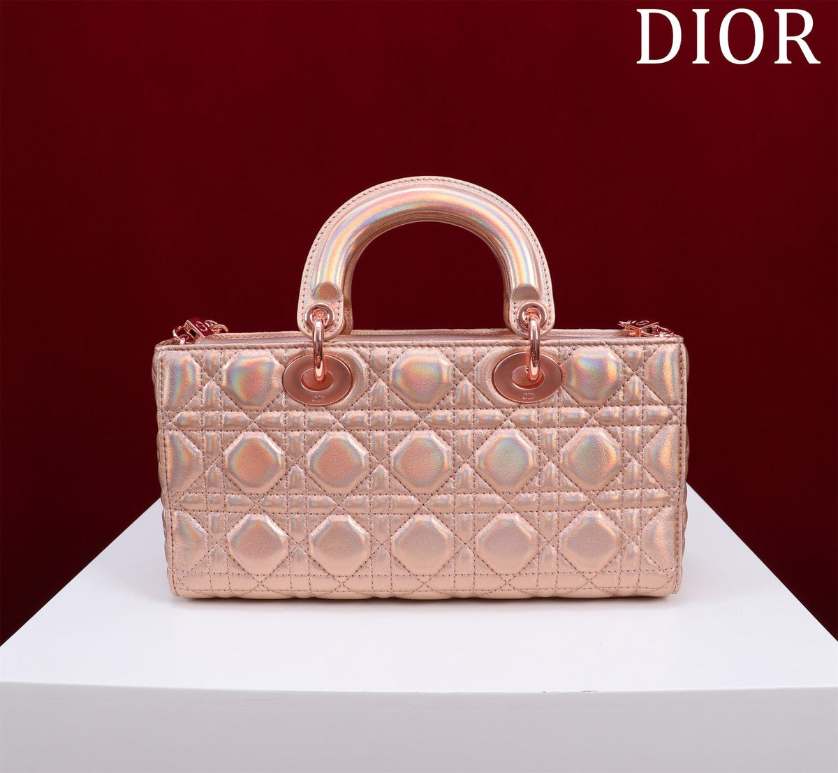 medium lady d-joy 26 rose metalic lambskin