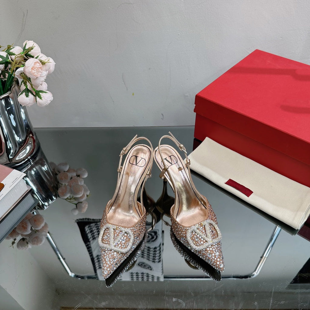 Vlogo Signature Slingback 70 Brown Calfskin With Crystals