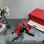 Vlogo Signature Slingback 70 Black Red Calfskin With Crystals