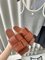patch mule flat brown lambskin