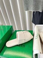 patch mule flat white lambskin