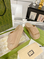 GC 25 Interlocking G 50mm Slide Sandal Beige Cowhide 292384