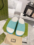 GC 25 Interlocking G 50mm Slide Sandal Sky Blue White Cowhide 292385