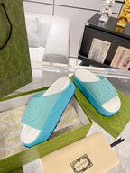 GC 25 Interlocking G 50mm Slide Sandal Sky Blue White Cowhide 292385