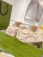 GC 25 Interlocking G 50mm Slide Sandal Monogram Beige Cowhide 292389