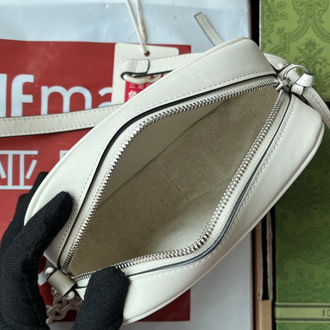 gg marmont mini 18cm zip top all white calfskin