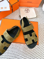 HM Genius Sandal Moss Green Brown Suede 963540