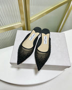 Jimmy Mule In Black Mesh Fabric With Swarovski Crystal 597874