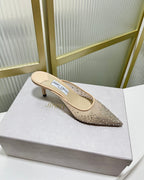 Jimmy Mule 65mm In Beige Mesh Fabric With Swarovski Crystal 597880