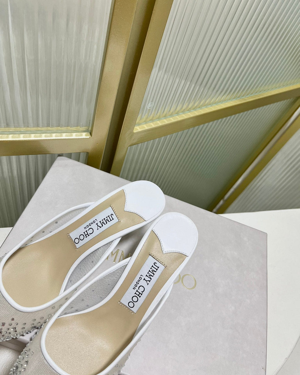Jimmy Mule 65mm In White Mesh Fabric With Swarovski Crystal 597885