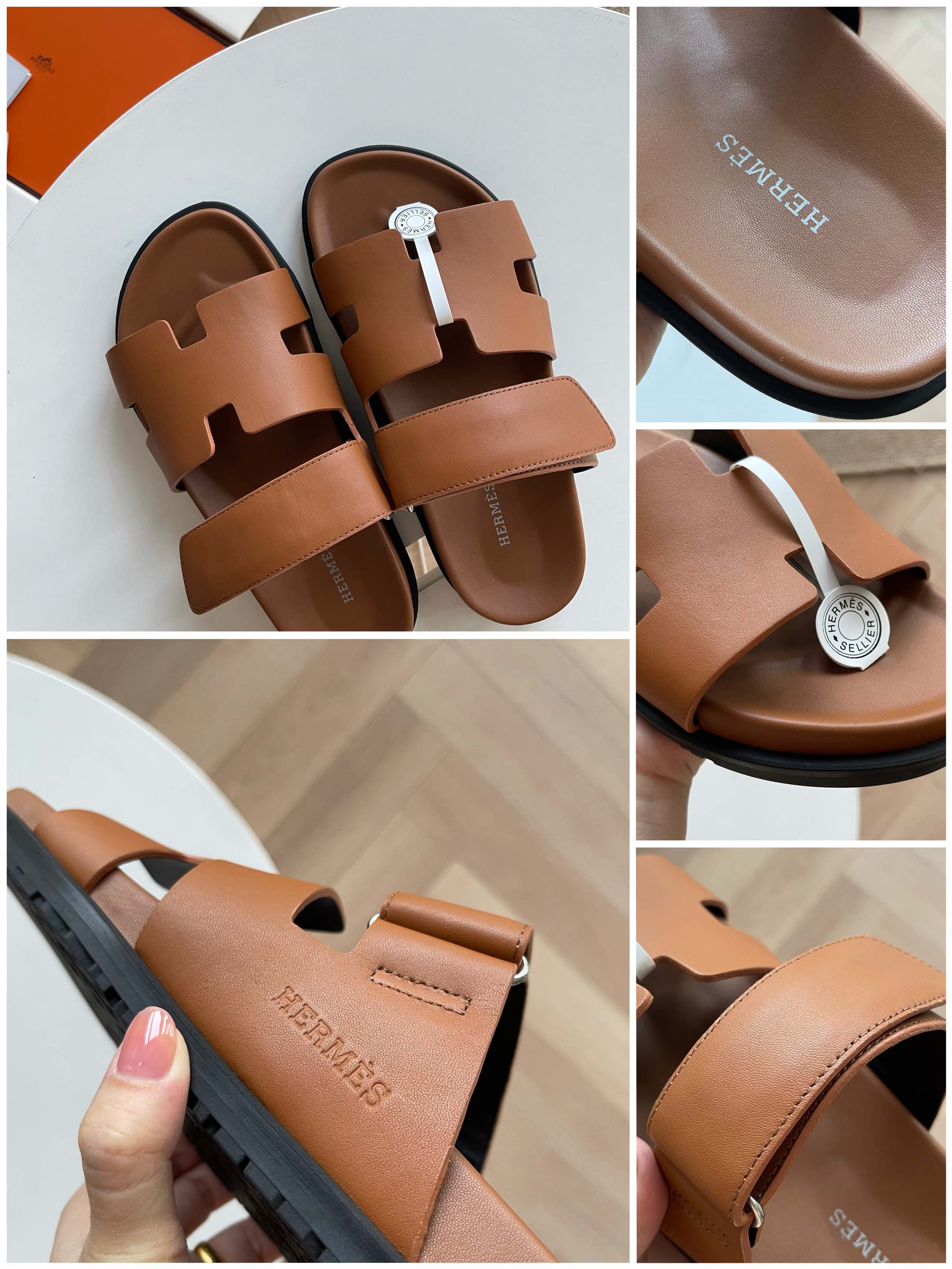 HM Men's Chypre Slide Brown Calfskin 538602