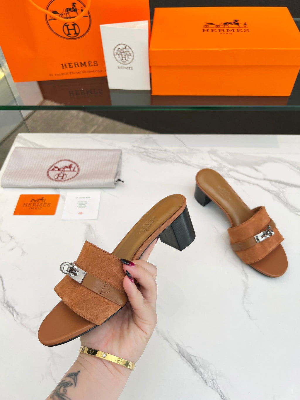 Gigi 50 Sandal Tan Suede Tan Calfskin