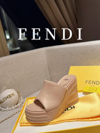 FENDI BAGUETTE WEDGE PLATFORM  85MM IN ALMOND BEIGE CALFSKIN