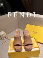 FENDI BAGUETTE WEDGE PLATFORM  85MM IN ASH BROWN CALFSKIN