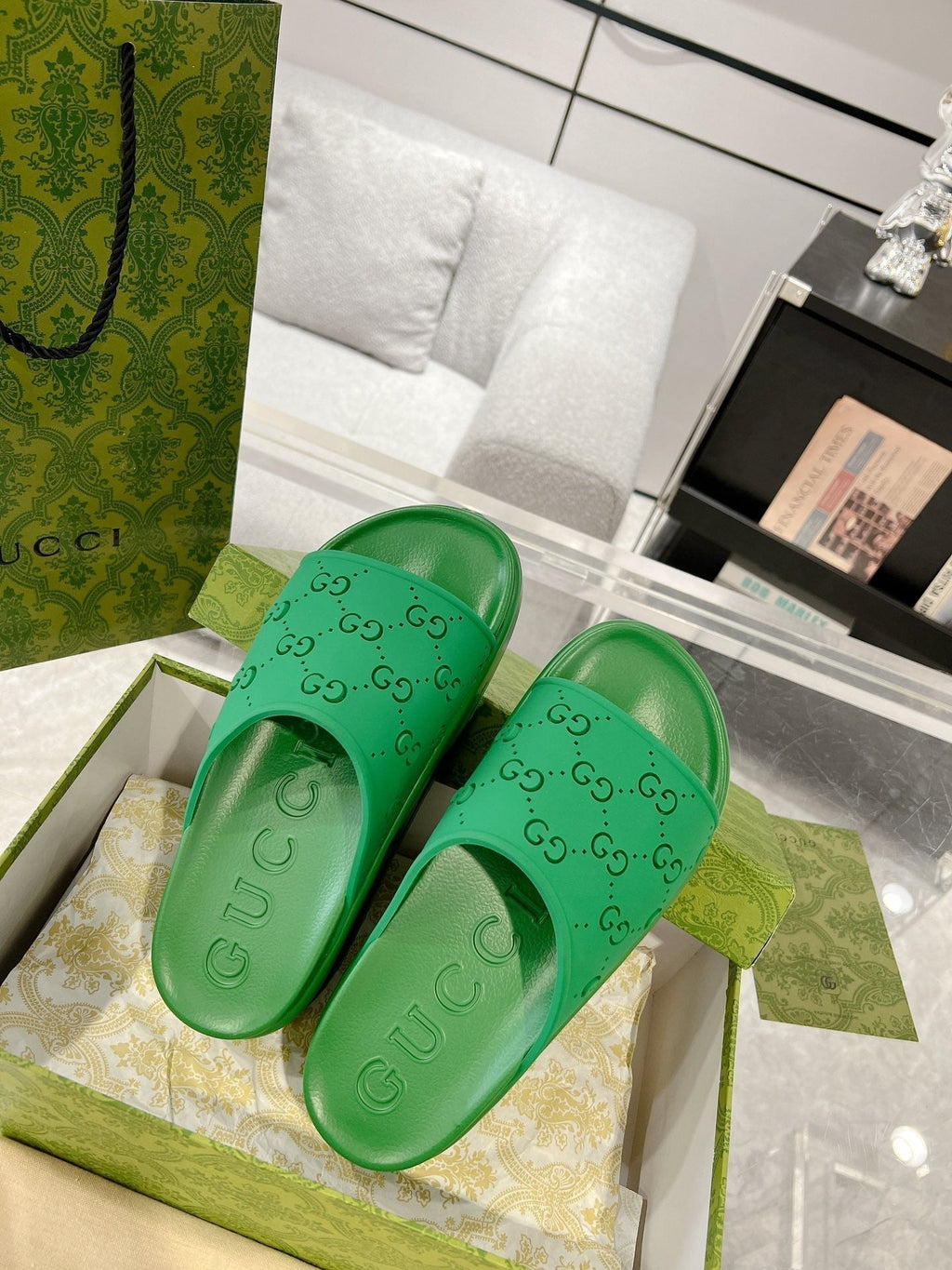 GC 25 50mm Monogram Slide Sandal Green Cowhide 292390