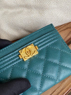 cc boy 11cm card holder dark green caviar gold hardware