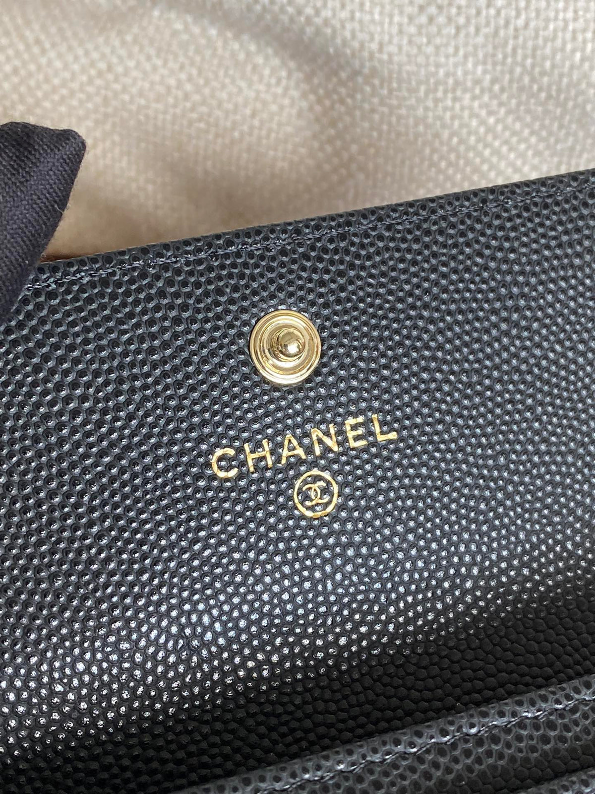 cc small wallet 11cm black caviar light gold hardware