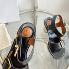 CHLOÉ REBECCA LOW HEELED SANDAL IN BLACK LAMBSKIN GOLD HARDWARE