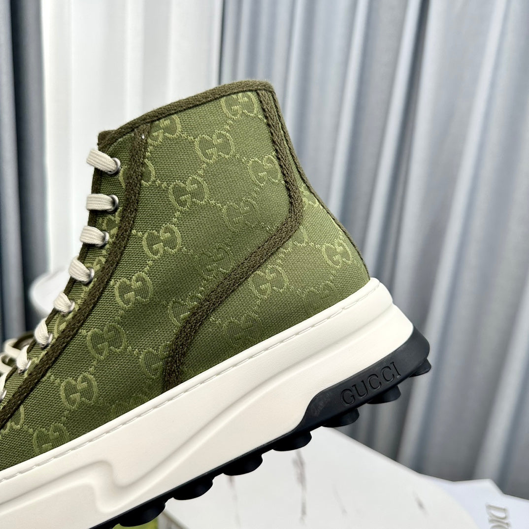 GG HIGH TOP SNEAKER FLATFORM OLIVE GREEN CANVAS
