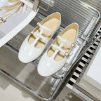 FLAT SANDALS WITH DOUBLE STRAP-DESIGN LEATHER WHITE