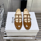 FLAT SANDALS WITH DOUBLE STRAP-DESIGN LEATHER CARAMEL BROWN