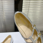 FLAT SANDALS WITH DOUBLE STRAP-DESIGN LEATHER SILVER