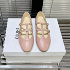 FLAT SANDALS WITH DOUBLE STRAP-DESIGN LEATHER ROSE PINK