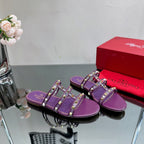 VT 25 Rockstud Flat Sandals Purple PVC Sheepskin