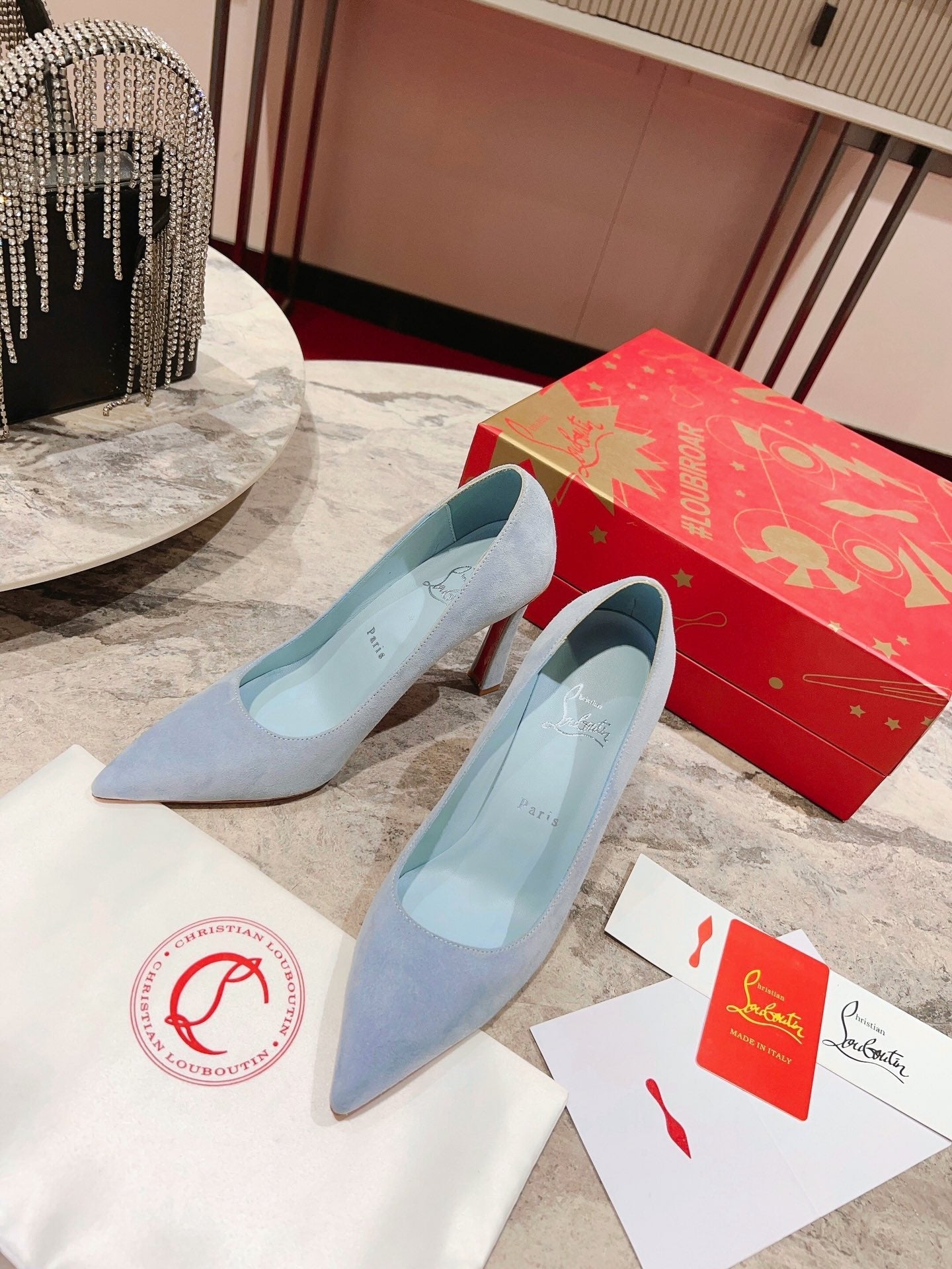 CL Condora Pumps 100mm Suede Leather Blue
