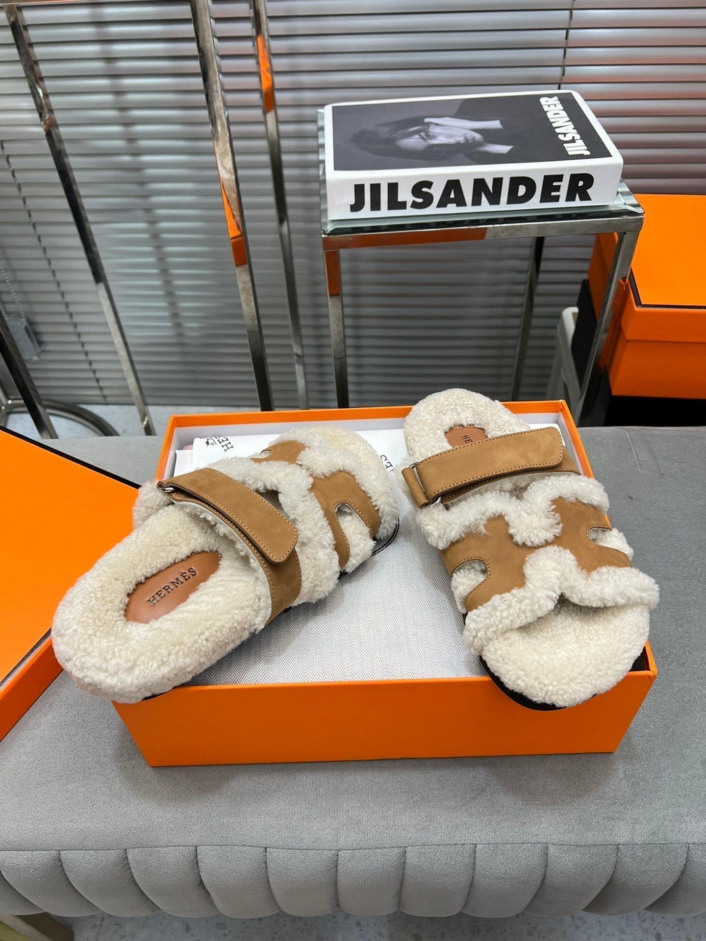 HM Chypre Sandal In   Brown Suede And Fleece Lining 953823