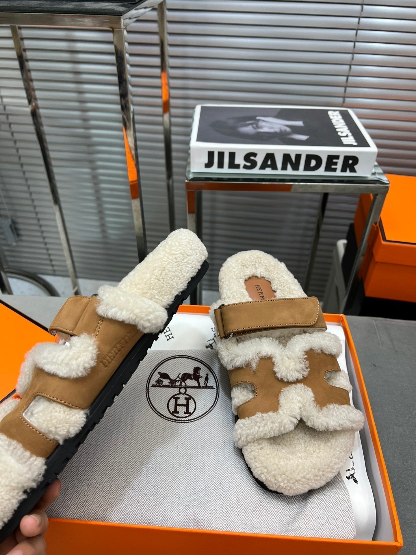 HM Chypre Sandal In   Brown Suede And Fleece Lining 953823