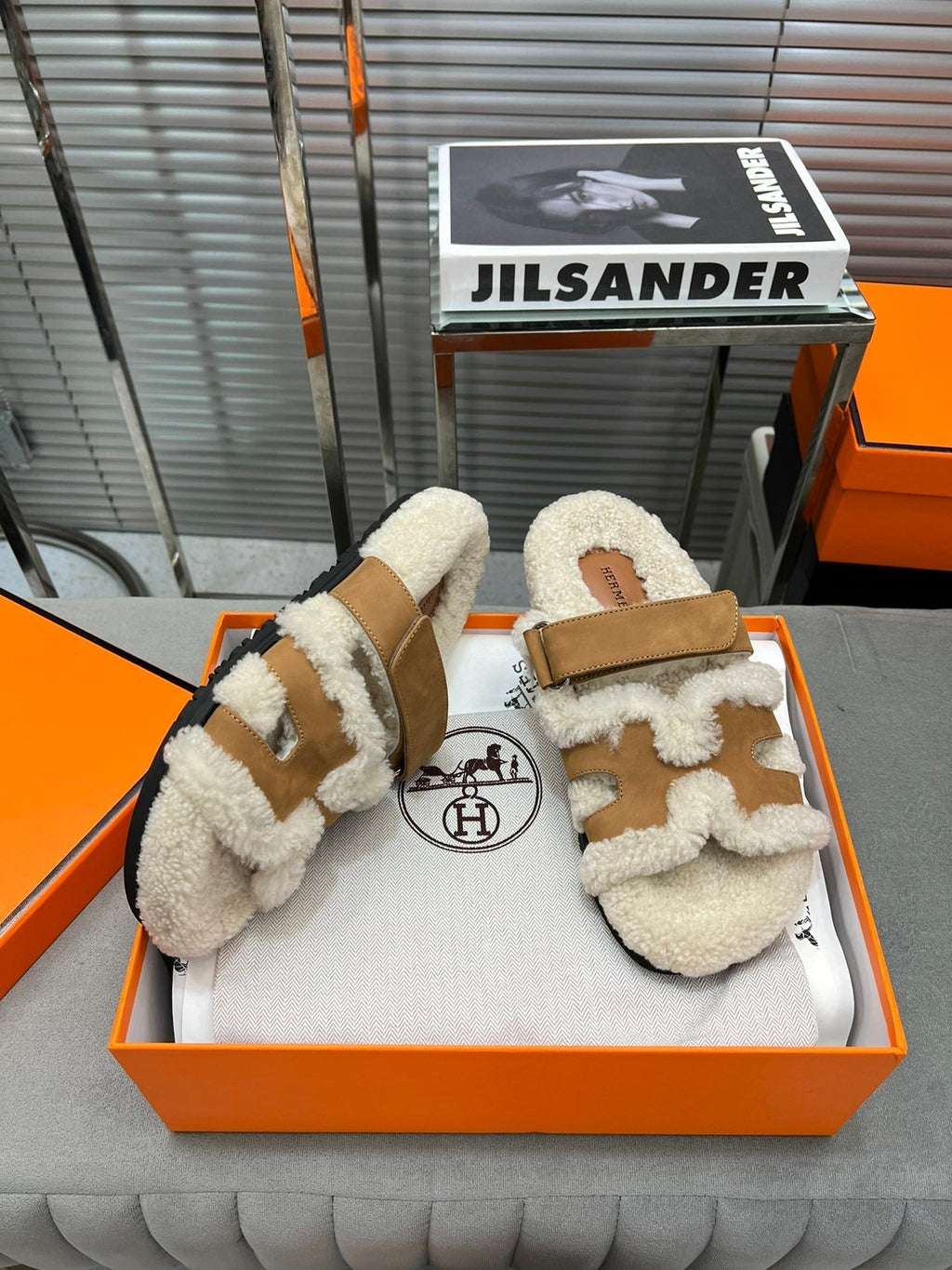 HM Chypre Sandal In   Brown Suede And Fleece Lining 953823
