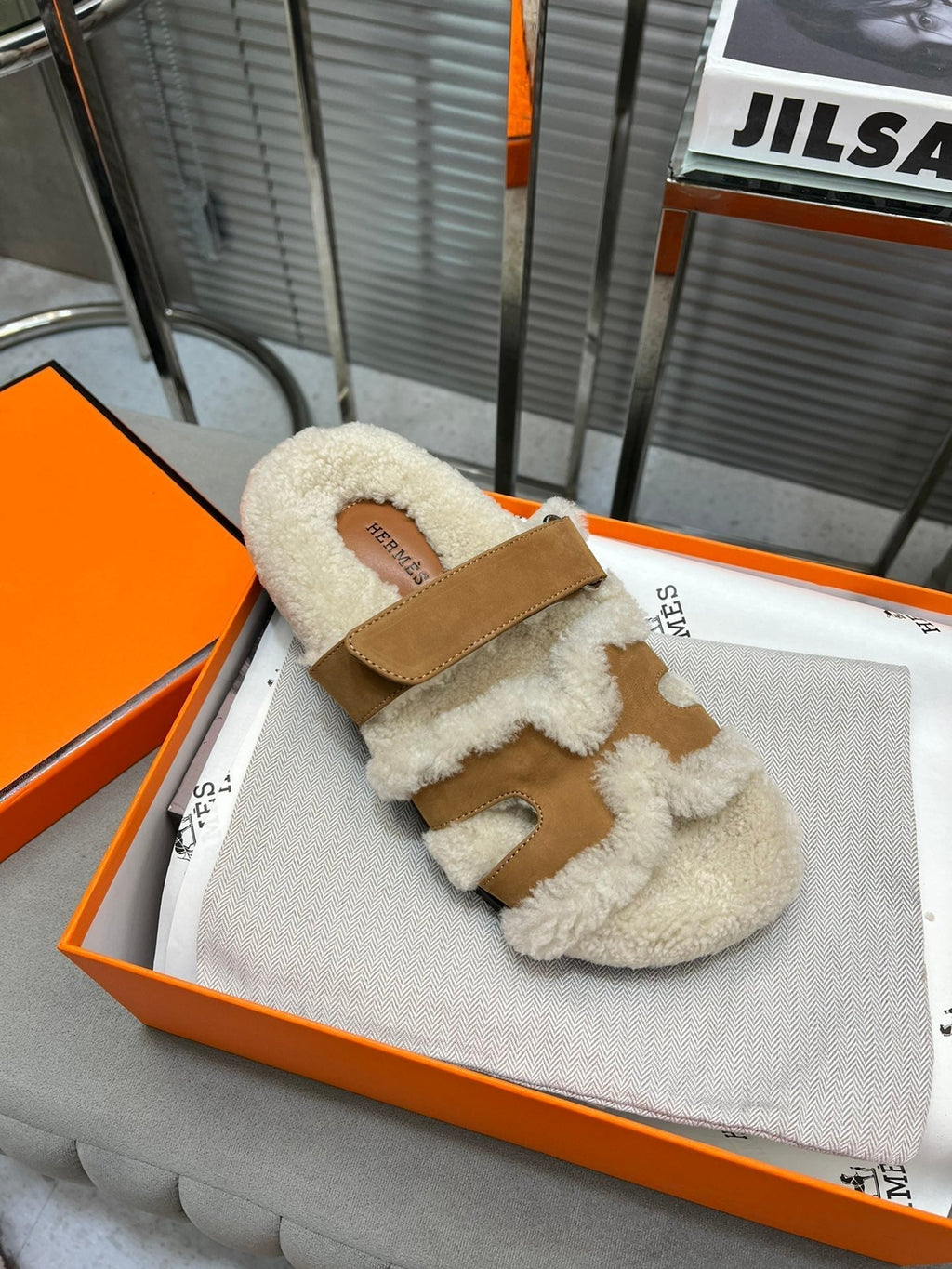 HM Chypre Sandal In   Brown Suede And Fleece Lining 953823