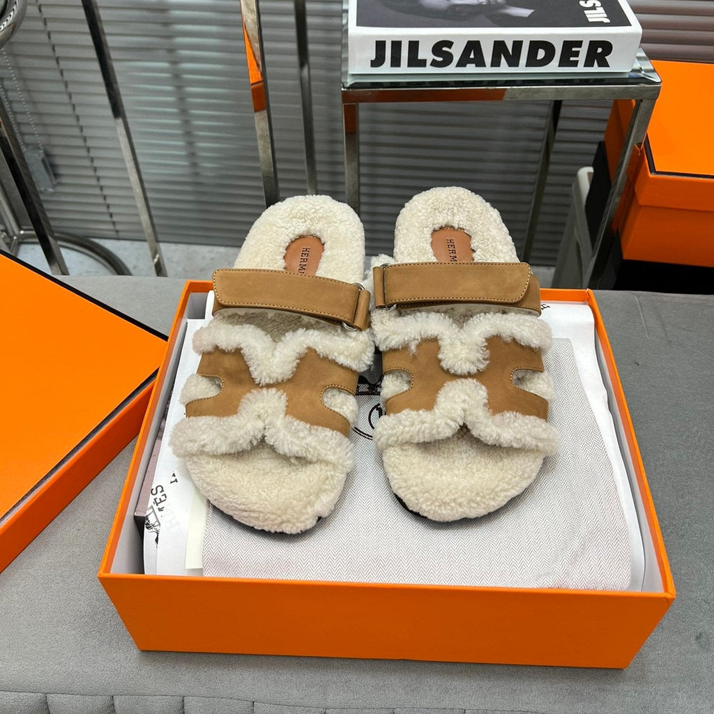 HM Chypre Sandal In   Brown Suede And Fleece Lining 953823