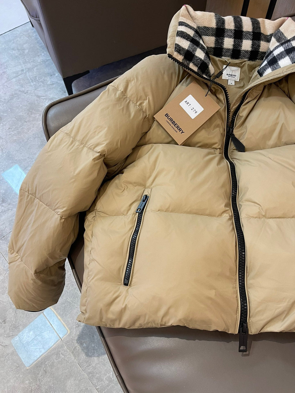 Burberry 25 Short Jacket Beige Down Nylon