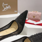 CL Follies Strass Pumps Mesh and Veau Velours Black