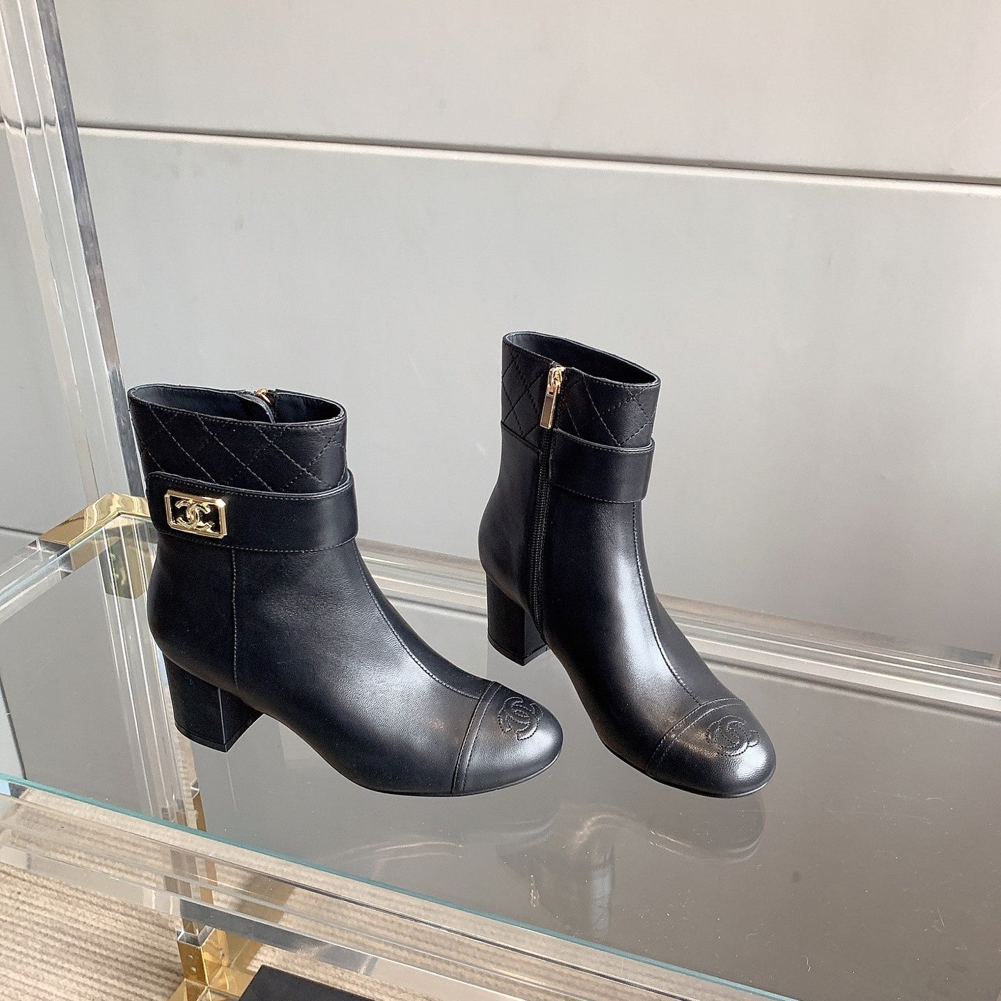 CC Square Toe Ankle Boots 70mm Black Cowhide 464564