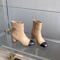 CC Square Toe Ankle Boots 70mm Beige Black Cowhide 464565