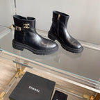 CC Cap Toe Ankle Boots Black Cowhide 464570
