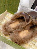 GG Princetown Slipper Brown Calfskin Tuscan Wool