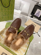 GG Princetown Slipper Brown Calfskin Tuscan Wool