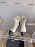 CC Low-Cut Logo Ankle Boots 50mm Black White Sheepskin Frabic 464559