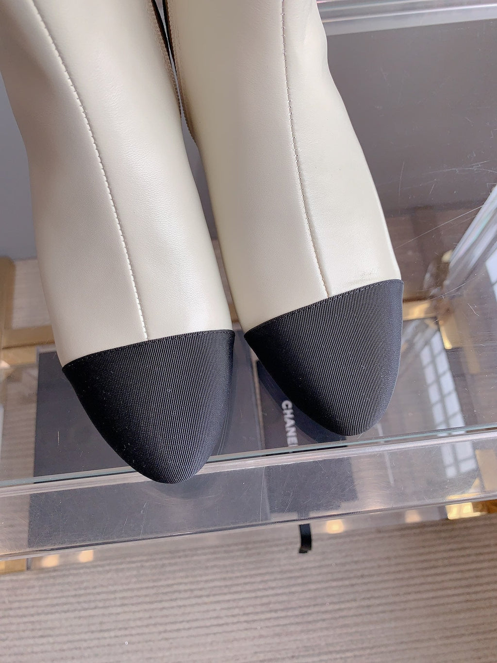 CC Low-Cut Logo Ankle Boots 50mm Black White Sheepskin Frabic 464559