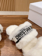 CD Sandal White Black Fleece And Canvas Fabric