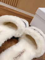 CD Dway Slide White Black Fleece Lining And Canvas Fabric
