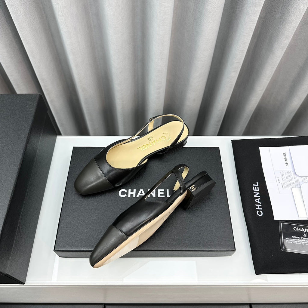CC Slingback Flat Black Beige Lambskin