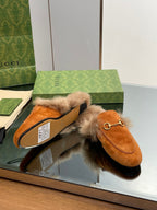 HORSEBIT MULE IN BRONZE ORANGE SUEDE AND LAMB WOOL LINING