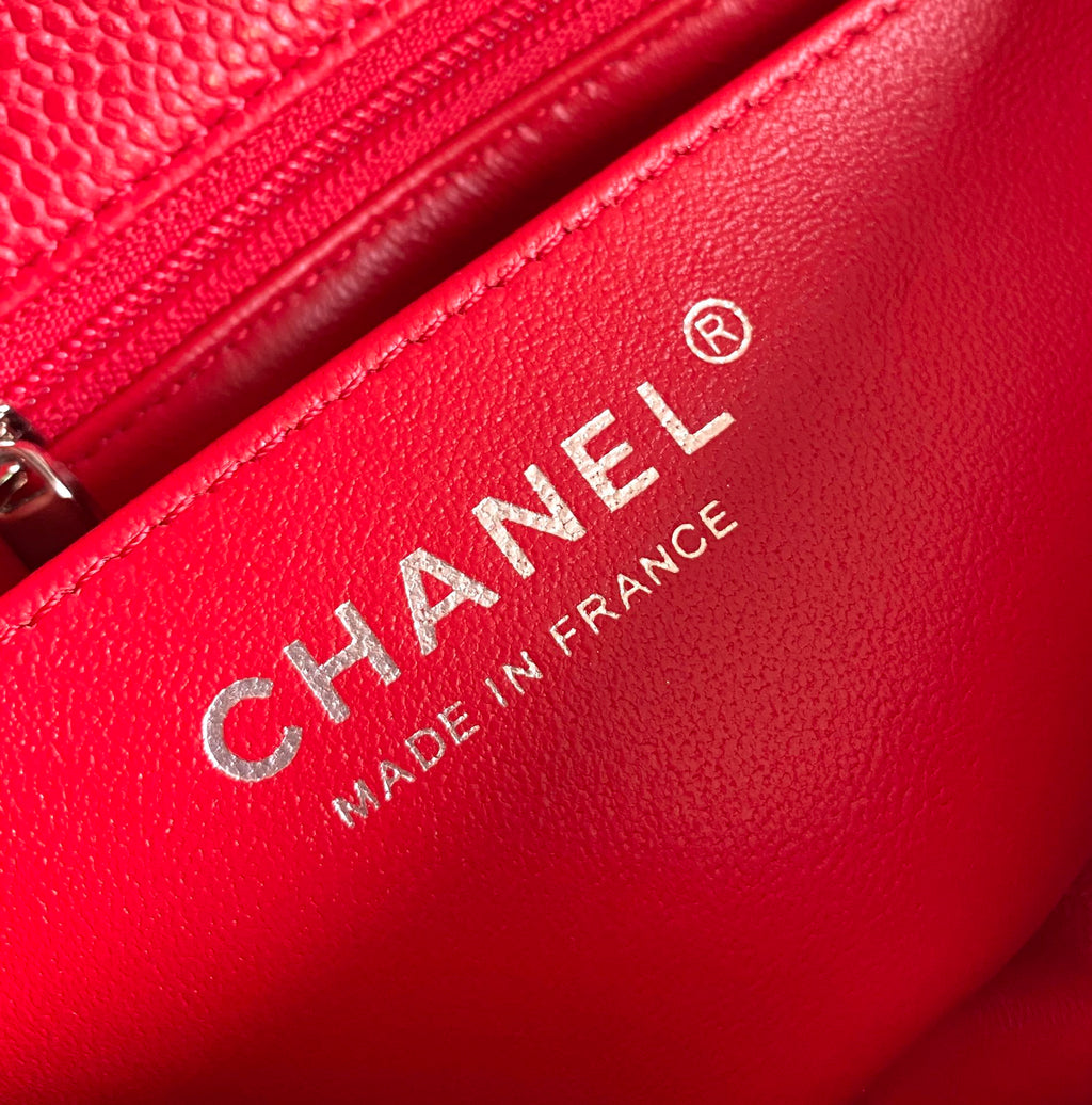 MINI RECTANGLE FLAP BAG 20CM RED CAVIAR SILVER HARDWARE